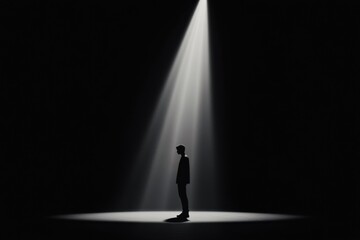man standing in spotlight in dark room