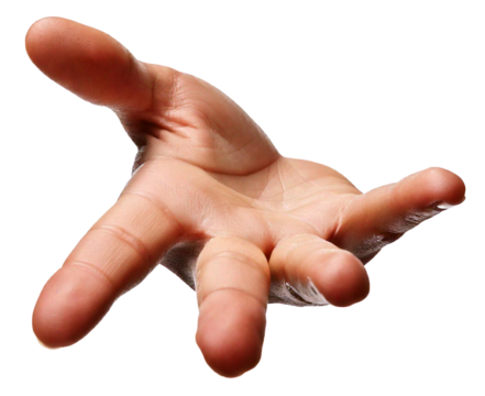 Open hand gesture, isolated on transparent background