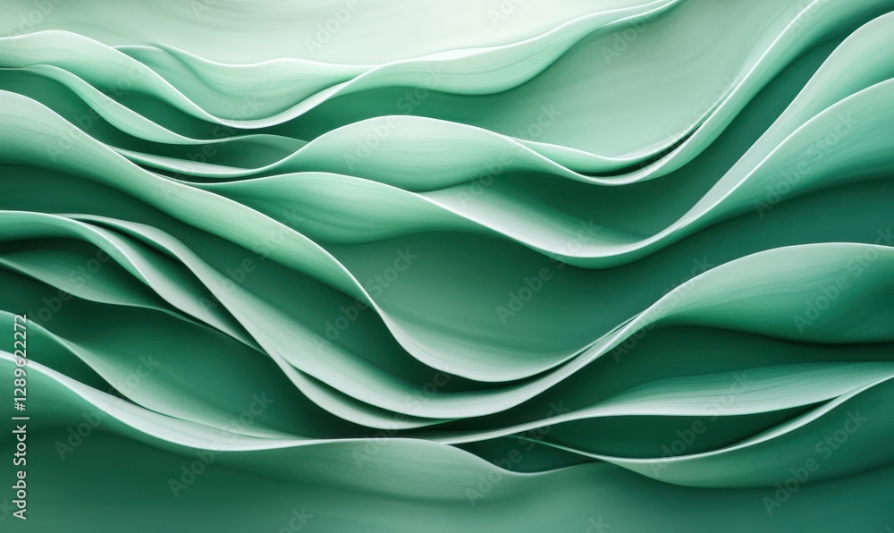 Aufkleber minimalist design of smooth layered green waves blending seamlessly, illuminated softly for a calm a