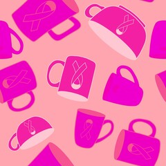 Breast cancer month seamless pink ribbon day mammogram pattern for wrapping paper and medical accessories