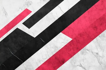 Abstract Geometric Composition Featuring Bold Red, Black, and White Lines and Shapes on a Textured Marble Background