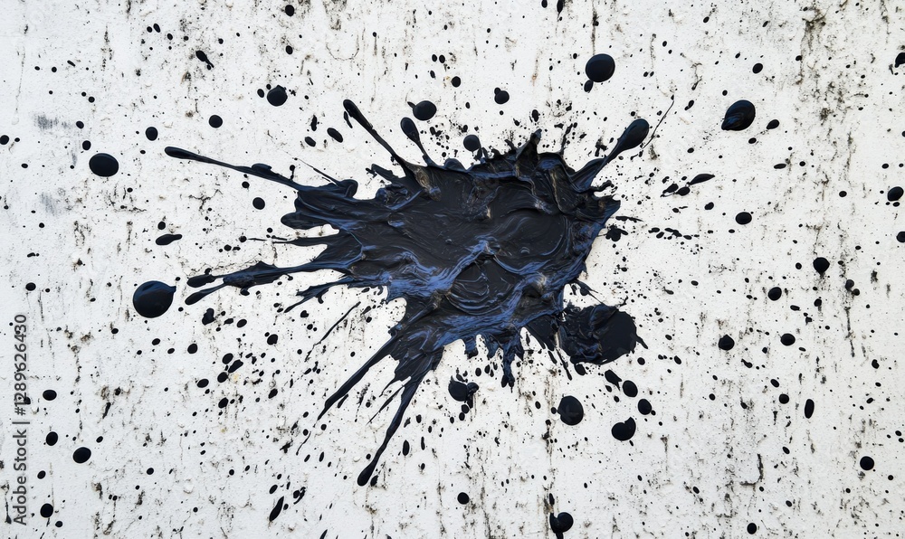 Aufkleber dynamic black ink splash spreading across a textured white surface, creating a bold and artistic des