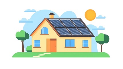 House with Solar Panels isolated on white background