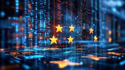 Business Get to know customers Digital representation of data and stars.