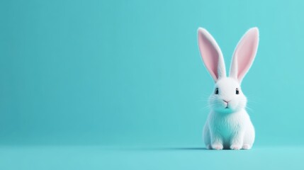 A small, adorable Easter bunny figurine sitting against a pastel blue background, symbolizing springtime and the festive Easter celebration.