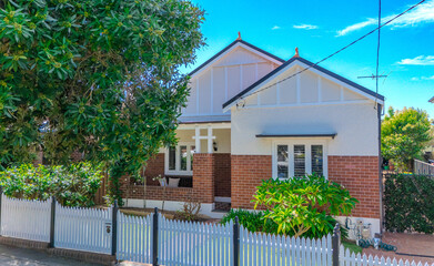Drone Aerial View of an inner western Sydney Suburban residential Brick house in Sydney  NSW Australia