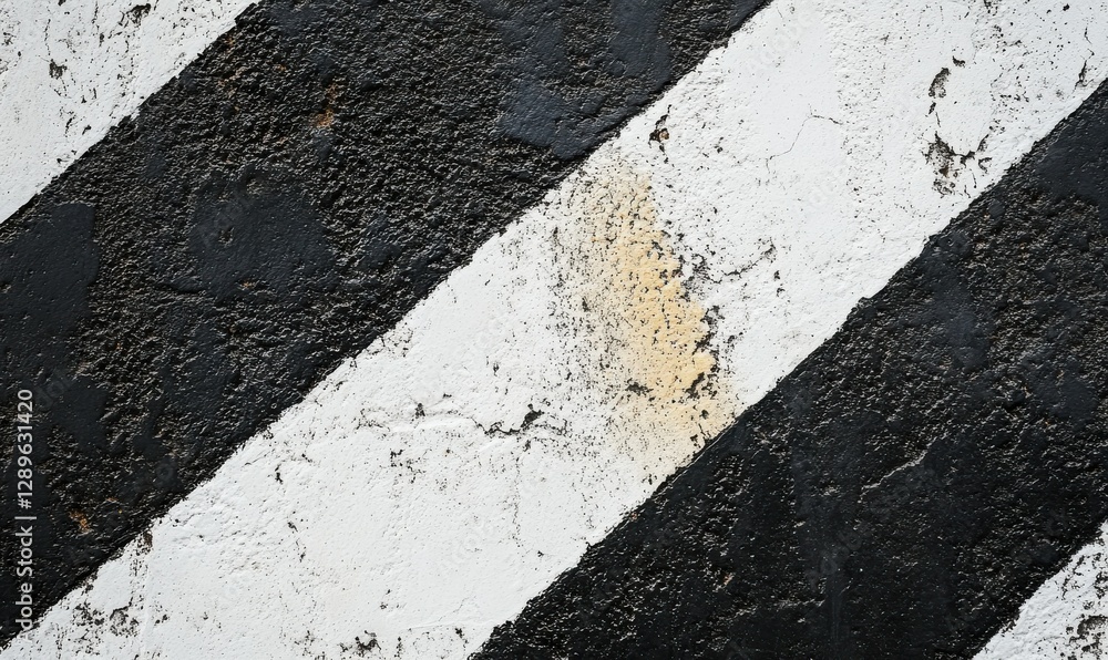Poster overhead view of white and black diagonal stripes on a rugged surface, creating a sharp and modern c