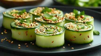 Sesame Cucumber Rolls, Appetizer, Plate, Kitchen, Healthy