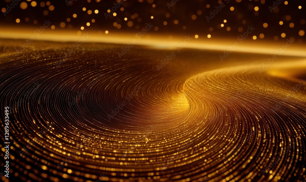 Aufkleber glittering golden particles swirling dynamically against a dark backdrop, creating a sense of motion