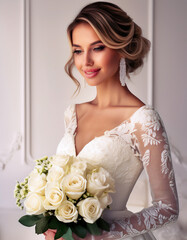 Naklejka premium bride with a bouquet of flowers