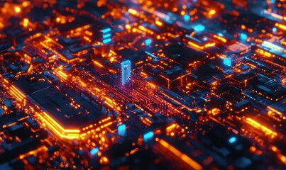 Intricate close-up of a glowing digital network, symbolizing modern technology and the connected world.