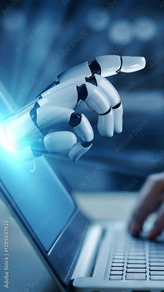 Poster futuristic robot artificial intelligence enlightening ai technology development and machine learning