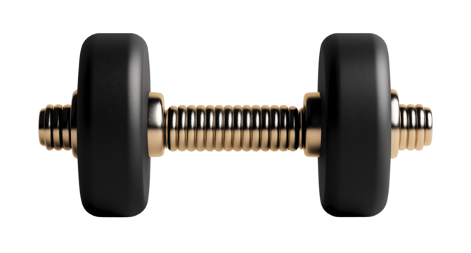 Black and gold dumbbell designed for strength training and fitness activities at home or gym
