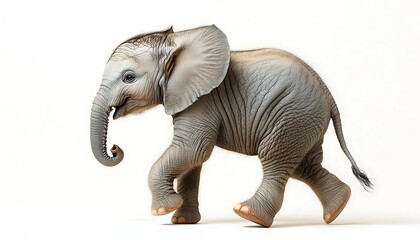 Obraz premium Baby Elephant Walks Across a White Surface Steadily