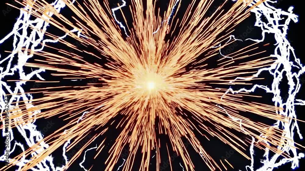 Poster aerial view of a glowing orb in a dark space, resembling a cosmic explosion. the video captures a dy