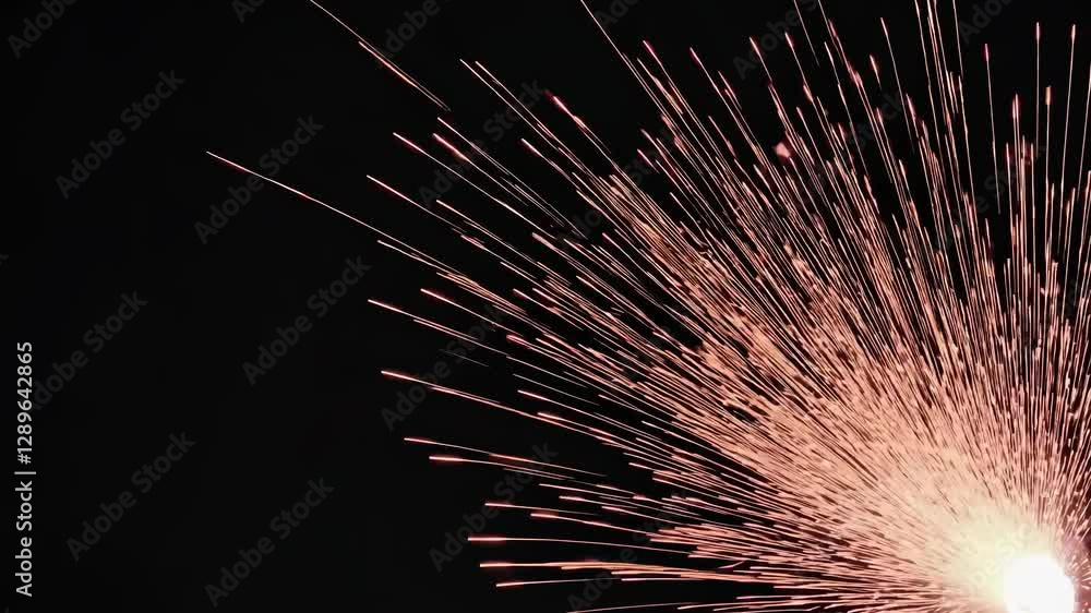 Poster a dark, abstract video scene with a low-angle shot, featuring a small, bright spark in the corner, c