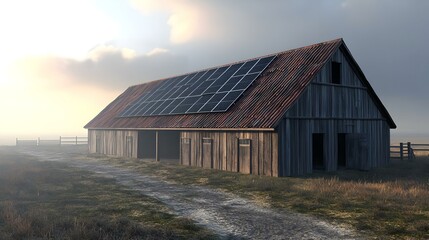 Obraz premium solar panels on the roof of a barn