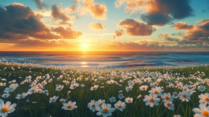 Obraz premium Beautiful colorful wild flowers at sea beach in Spring.