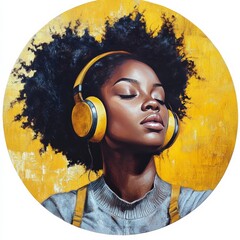Black woman listening to music