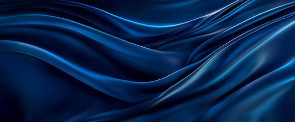 Fototapeta premium Abstract dark blue satin fabric with smooth flowing curves, symbolizing luxury, elegance, and softness, creating a serene and sophisticated atmosphere