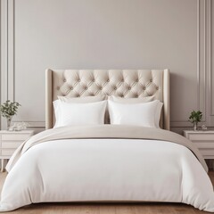 Cozy and elegant bedroom featuring a plush bed, soft linens, and serene decor for a relaxing atmosphere.