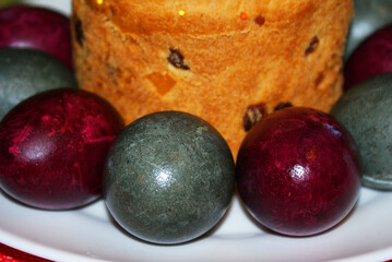 Easter cake and colored eggs, Orthodox holiday Easter.	