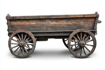 Fototapeta premium Aged Wooden Cart with Spoked Wheels on White Background
