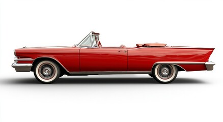 Classic Red Convertible Car Side Profile on White Background