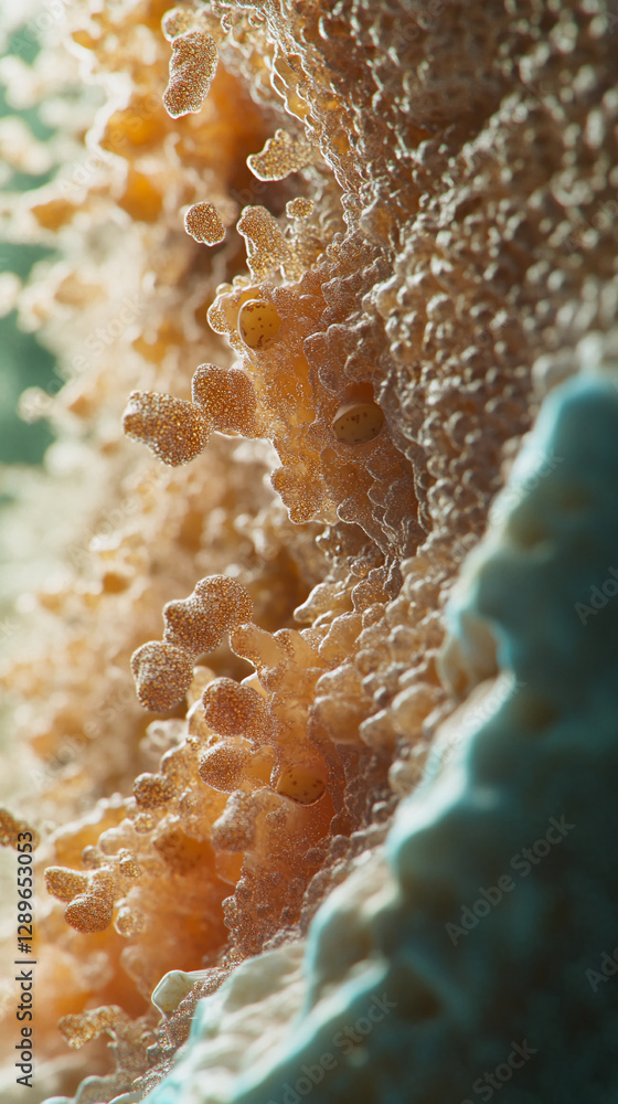 Poster close-up microscopic image showing the immune system attacking cancer cells, showcasing the immune r