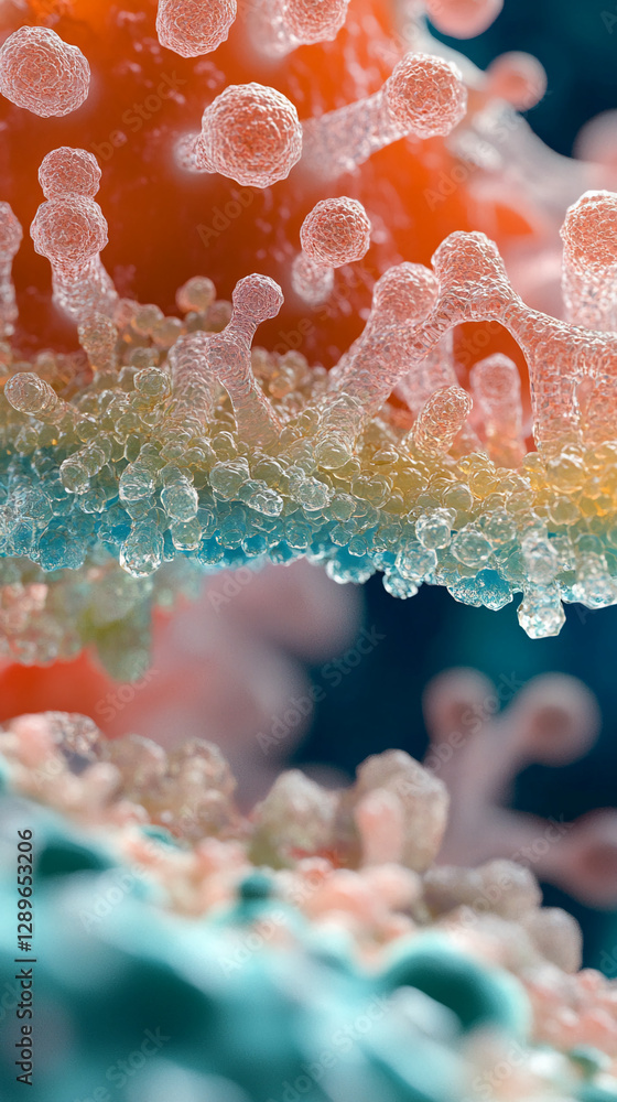 Poster close-up of immune cells attacking harmful agents at the microscopic level, showcasing the immune re
