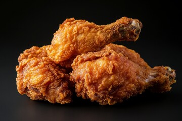 Crispy Fried Chicken Drumsticks on Black Background