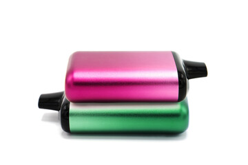 Disposable electronic cigarette with recharging isolated on white background. The concept of modern smoking, vaping and nicotine.	