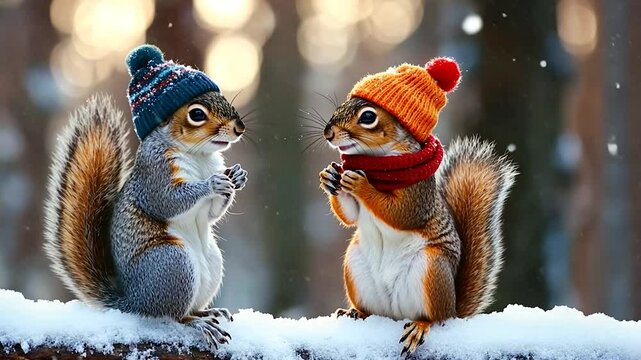 Winter squirrels snowy forest greeting card