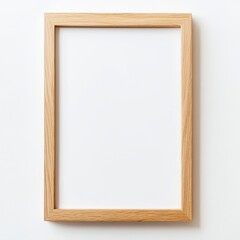 Empty Light Brown Wooden Picture Frame on White Background