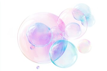 Floating Pastel Soap Bubbles on White Background