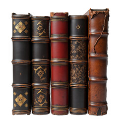 Antique leather books isolated on white. Ornate, aged volumes perfect for historical themes,...