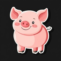 Happy Pink Pig Cartoon Illustration Pixel Art Style