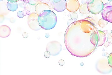 Iridescent Pastel Soap Bubbles on White Background