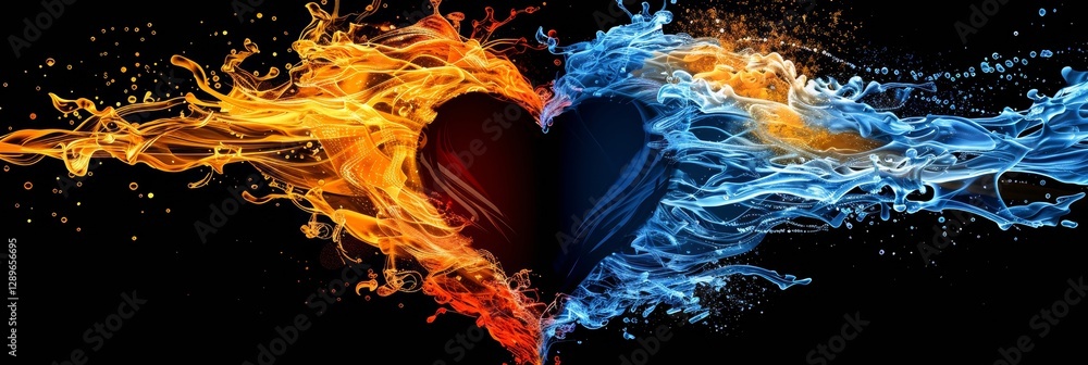 Poster this abstract digital painting creatively expresses love using vibrant swirling colors. the heart mo