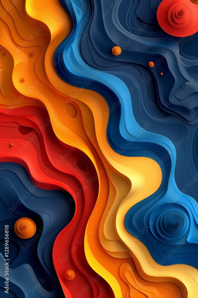 Poster vibrant color gradient patterns intertwine in a mesmerizing abstract design. curves and spiral ribbo