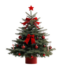 Beautifully decorated Christmas tree with red ornaments and star topper perfect for holiday celebrations