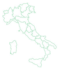 Green Outline Italy Map with District Borders Europe Country