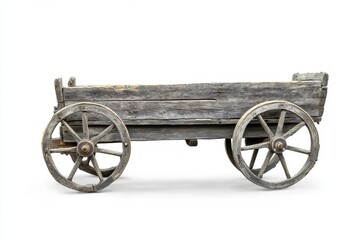 Fototapeta premium Weathered Gray Wooden Cart on White Background
