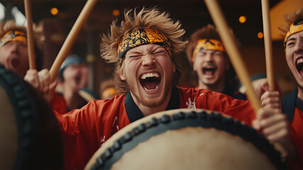 和太鼓体験で外国人観光客と日本人が迫力の演奏を共に楽しむ