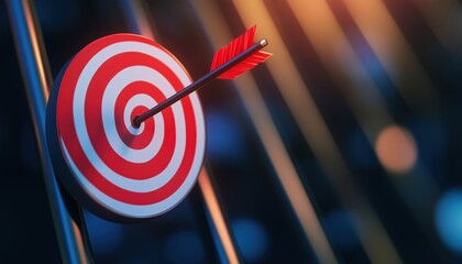 Achievement And Success: Target Board And Arrow On The Highest Step Ladder For Smart Goal Setting, Business Targets, And Motivation To Achieve Success.