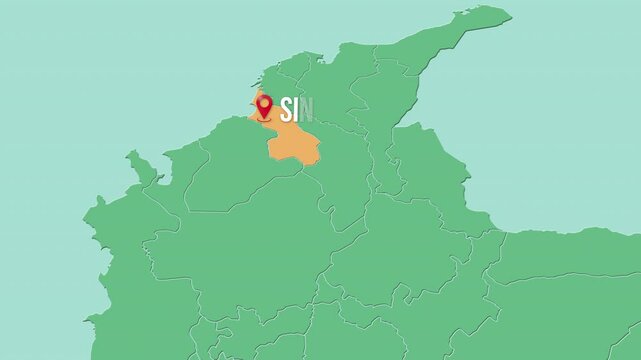 Mapa de Colombia con divisi&oacute;n pol&iacute;tica resaltando el estado Sucre con su capital Sincelejo.