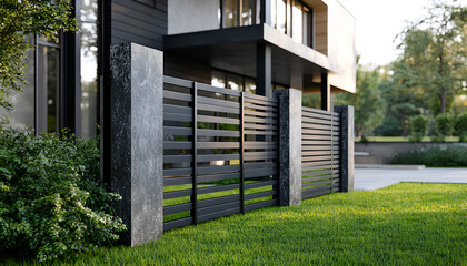 Modern metal fence with shutters blinds