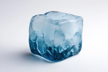 Fototapeta premium Large Blue Ice Cube on a White Background