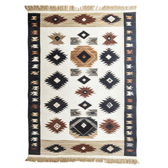 Navajo Rug with Black and White Geometric Patterns Isolated on Transparent Background