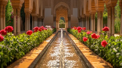 Serene Water Feature Surrounded by Vibrant Flowers in Garden